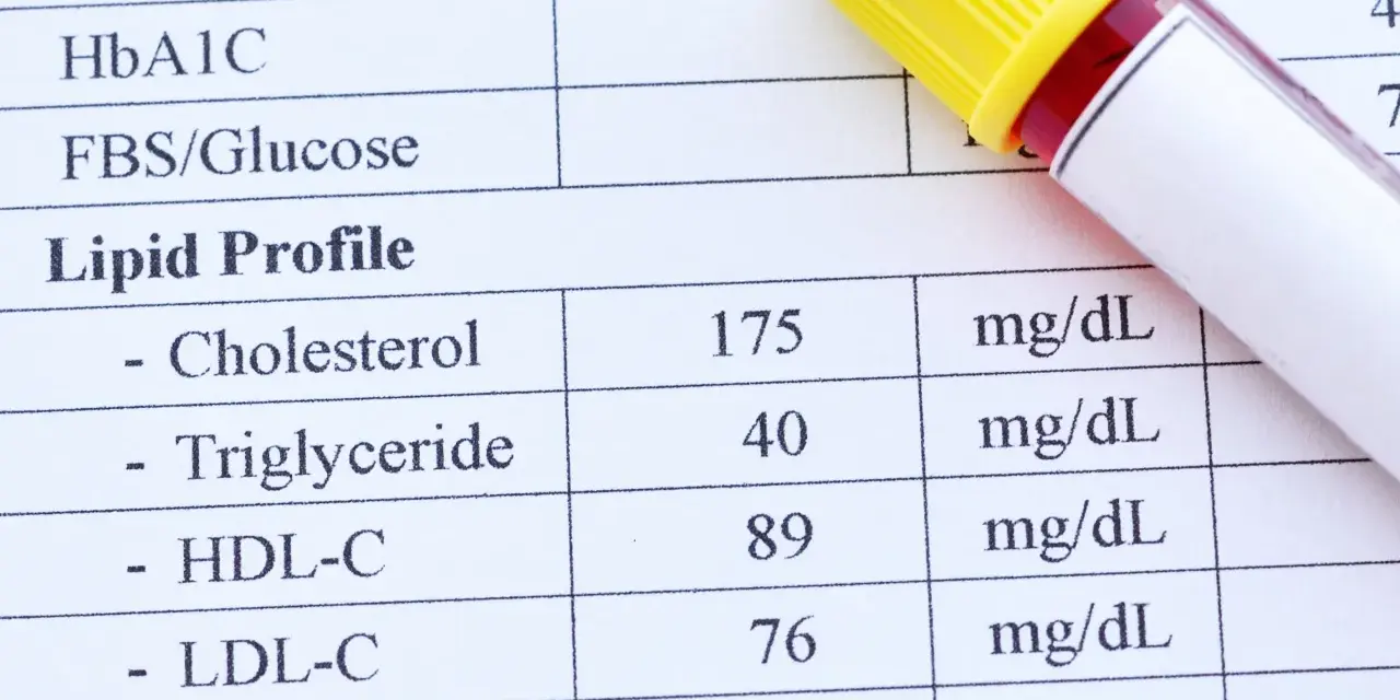 Wynik lipidogramu: cholesterol 175, trójglicerydy 40, HDL-C 89, LDL-C 76 mg/dL. To badanie ocenia poziom tłuszczów we krwi.