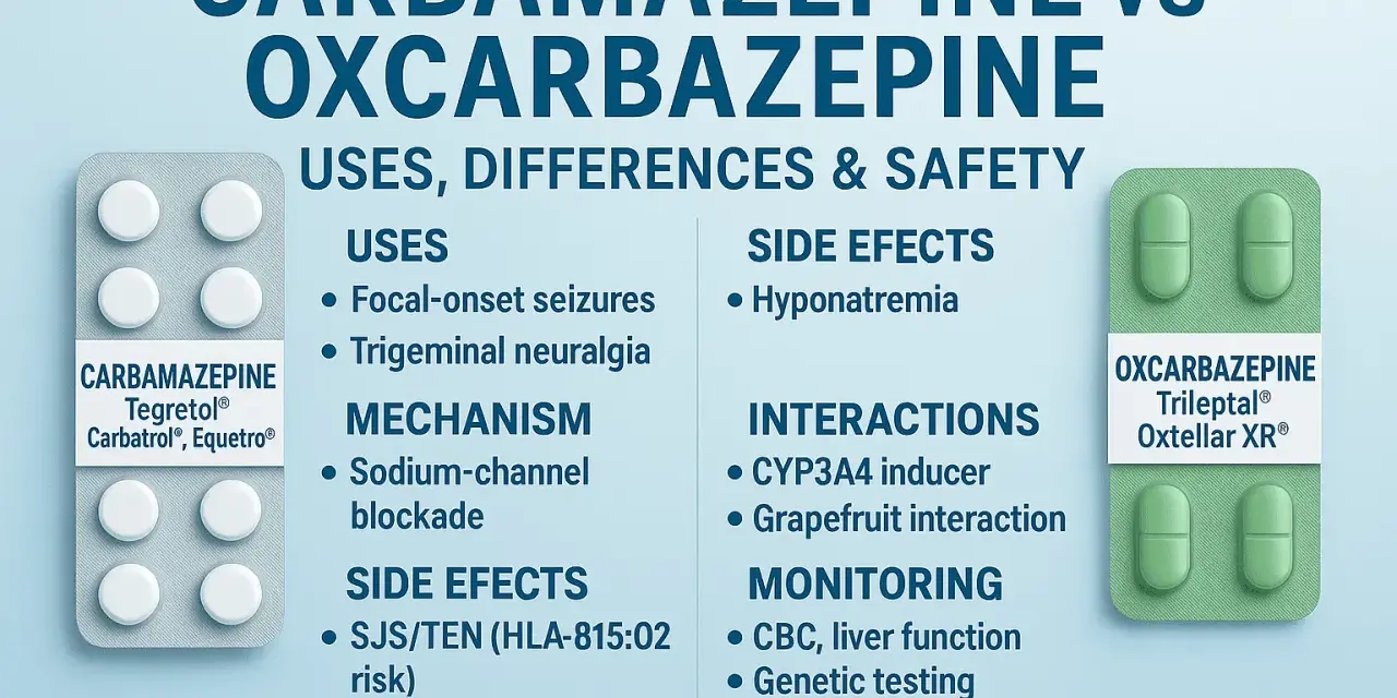 Porównanie karbamazepiny (Tegretol) i okskarbazepiny: zastosowania, mechanizm, skutki uboczne, interakcje i monitorowanie.