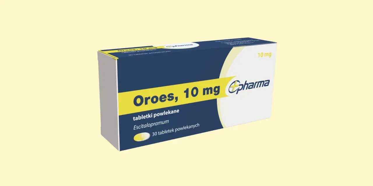 Opakowanie leku Oroes, 10 mg, zawierające 30 tabletek powlekanych Escitalopramum.