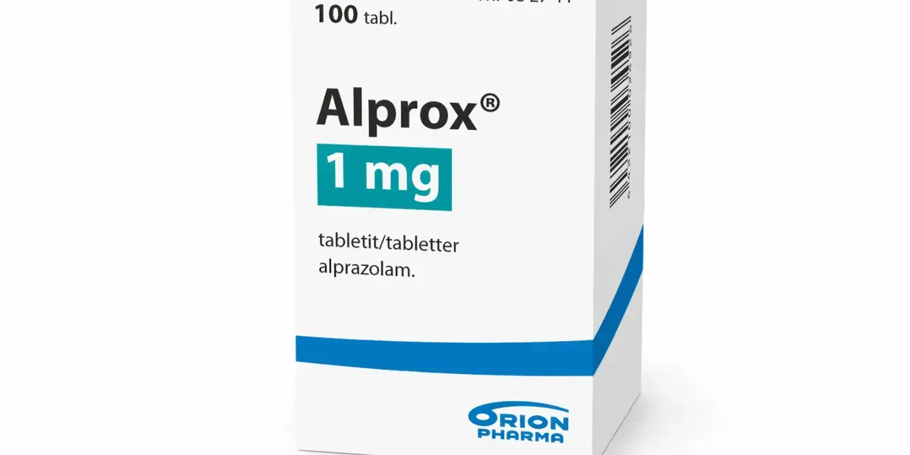 Opakowanie leku Alprox 1 mg, zawierające 100 tabletek z alprazolamem.