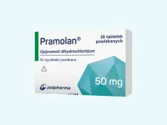 Opakowanie leku Pramolan 50 mg. Warto zapoznać się z ulotką dotyczącą pramolan dawkowanie.