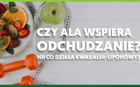 Owoce, jabłko, miarka i hantle sugerują odchudzanie. Czy ala, czyli kwas alfa-liponowy, wspiera ten proces?