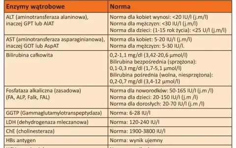 Tabela z normami badań wątrobowych: ALT, AST, bilirubina, GGTP, LDH, ChE, HBs, HCV. Co to za badanie?