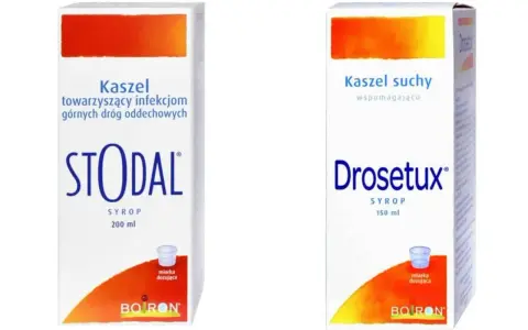 Dwa syropy na kaszel: Stodal i Drosetux. Stodal na kaszel towarzyszący infekcjom, Drosetux na kaszel suchy. Oba zawierają dekstrometorfan.