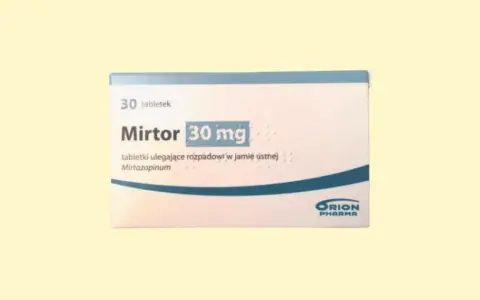 Opakowanie leku Mirtor 30 mg, zawierające 30 tabletek ulegających rozpadowi w jamie ustnej.