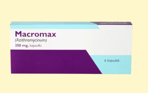 Opakowanie leku Macromax (Azithromycinum) 250 mg, zawierające 6 kapsułek.
