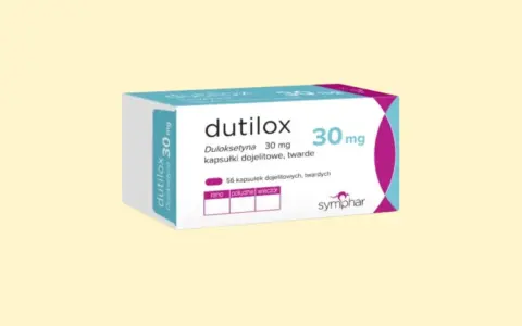 Opakowanie leku Dutilox z duloksetyną 30 mg, 56 kapsułek dojelitowych.