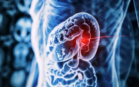 Anatomical visualization of a human torso, highlighting a significantly enlarged spleen with a red glow indicating an issue.