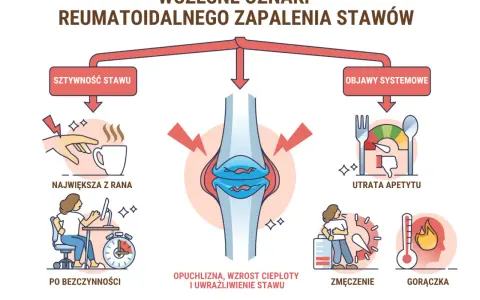 Wczesne objawy zapalenia stawów: sztywność, opuchlizna, utrata apetytu, zmęczenie, gorączka.