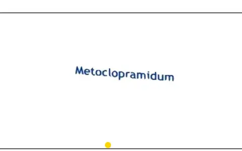 Napis "Metoclopramidum" na białym tle. Symbolizuje lek Metoclopramidum Polpharma.