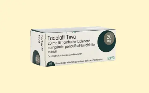 Opakowanie Tadalafil Teva 20 mg, zawierające 24 tabletki. Lek ten, znany również jako Cialis, jest stosowany w leczeniu zaburzeń erekcji.