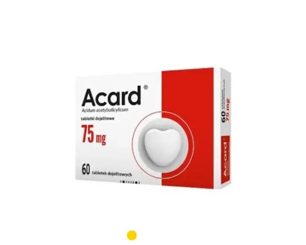 Opakowanie Acardu 75 mg, 60 tabletek. Warto pamiętać o potencjalnych skutkach ubocznych acardu.