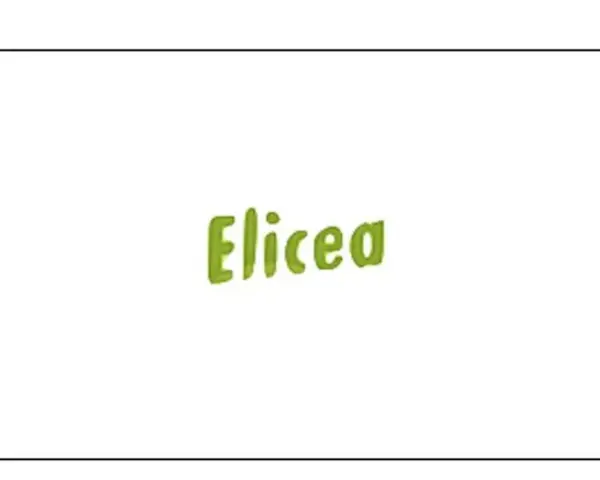 Zielona, ręcznie pisana nazwa "Elicea" na białym tle.