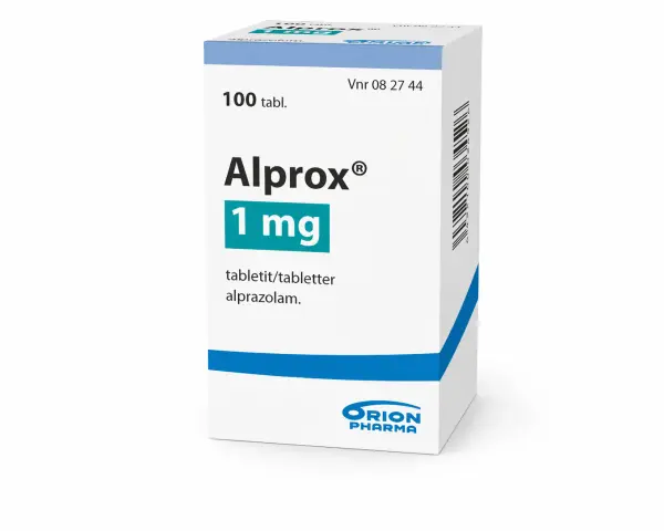 Opakowanie leku Alprox 1 mg, zawierające 100 tabletek z alprazolamem.