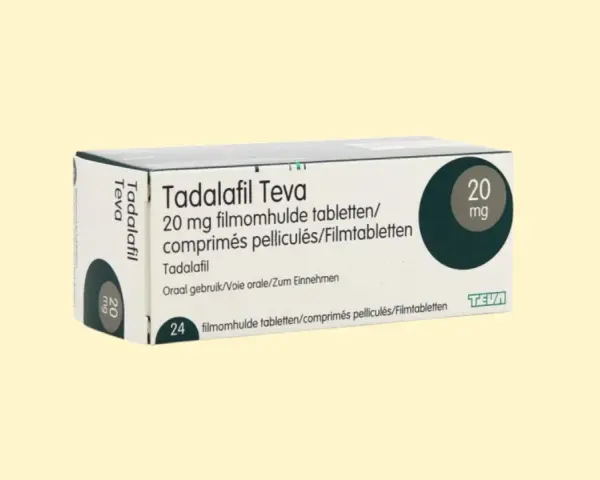 Opakowanie Tadalafil Teva 20 mg, zawierające 24 tabletki. Lek ten, znany również jako Cialis, jest stosowany w leczeniu zaburzeń erekcji.