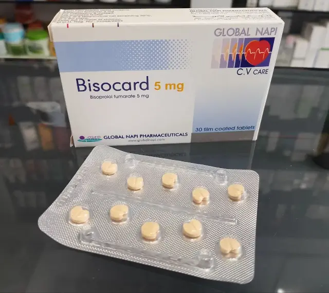 Opakowanie i blister z tabletkami Bisocard 5 mg, leku na serce.