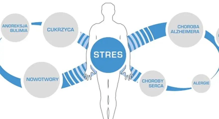 Stres jako źródło wielu chorób cywilizacyjnych: anoreksji, bulimii, cukrzycy, nowotworów, chorób serca, Alzheimera, alergii i otyłości.