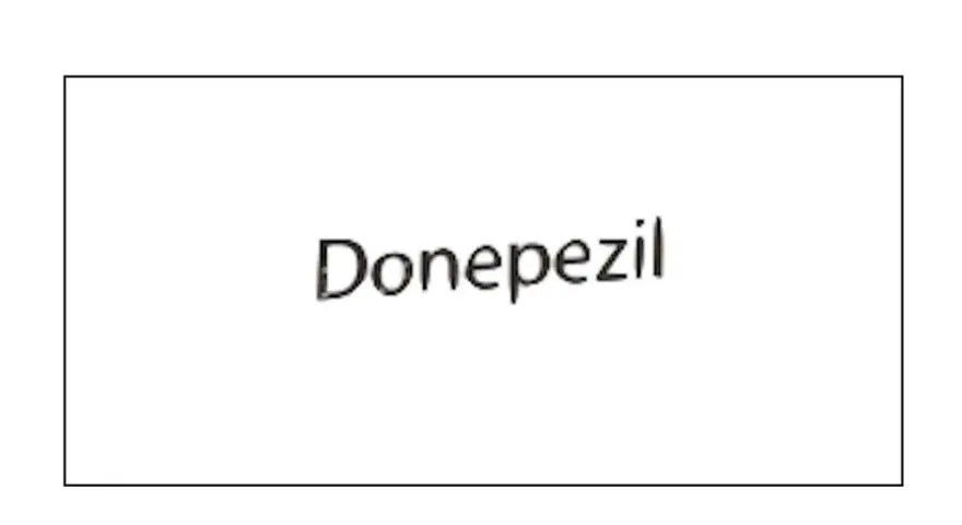 Napis "Donepezil" na białym tle.