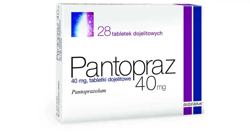 Opakowanie leku Pantoprazol 40 mg, zawierające 28 tabletek dojelitowych.