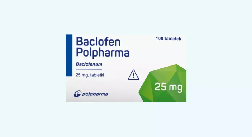 Opakowanie leku Baclofen Polpharma 25 mg, zawierające 100 tabletek.
