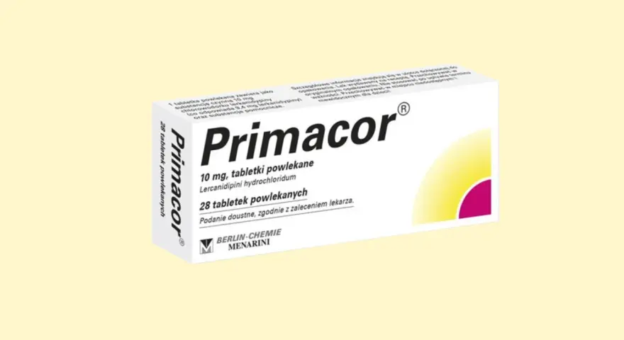 Opakowanie leku Primacor 10 mg, zawierające 28 tabletek powlekanych.