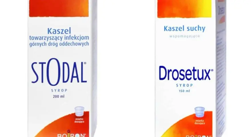 Dwa syropy na kaszel: Stodal i Drosetux. Stodal na kaszel towarzyszący infekcjom, Drosetux na kaszel suchy. Oba zawierają dekstrometorfan.