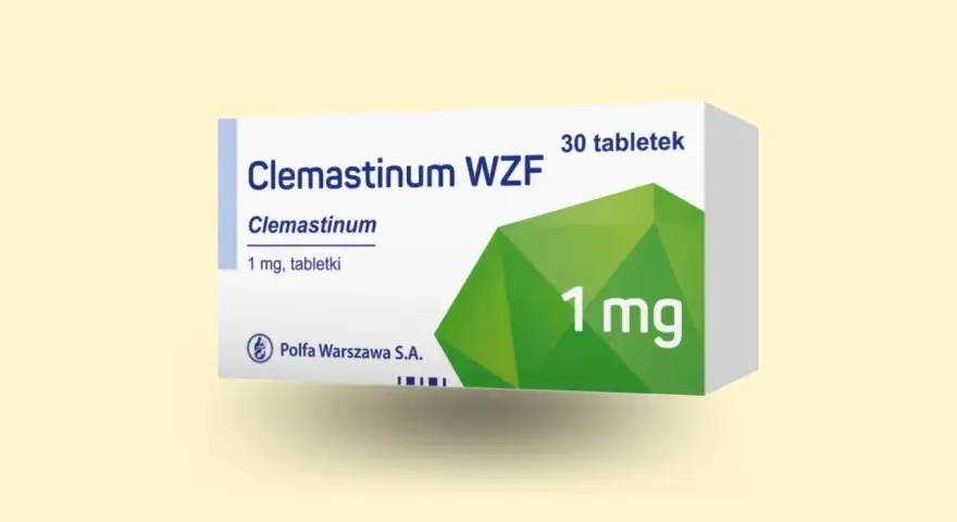 Opakowanie leku Clemastinum WZF 1 mg, zawierające 30 tabletek. Producent: Polfa Warszawa S.A.