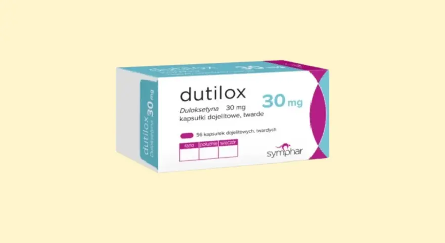 Opakowanie leku Dutilox z duloksetyną 30 mg, 56 kapsułek dojelitowych.