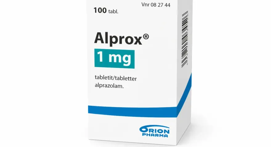 Opakowanie leku Alprox 1 mg, zawierające 100 tabletek z alprazolamem.