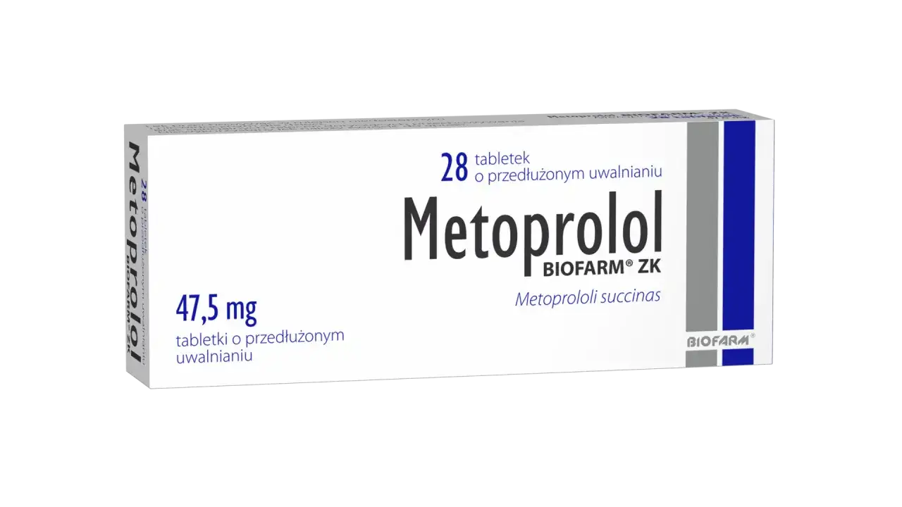 Opakowanie leku Metoprolol BIOFARM ZK 25 mg, zawierające 28 tabletek o przedłużonym uwalnianiu.