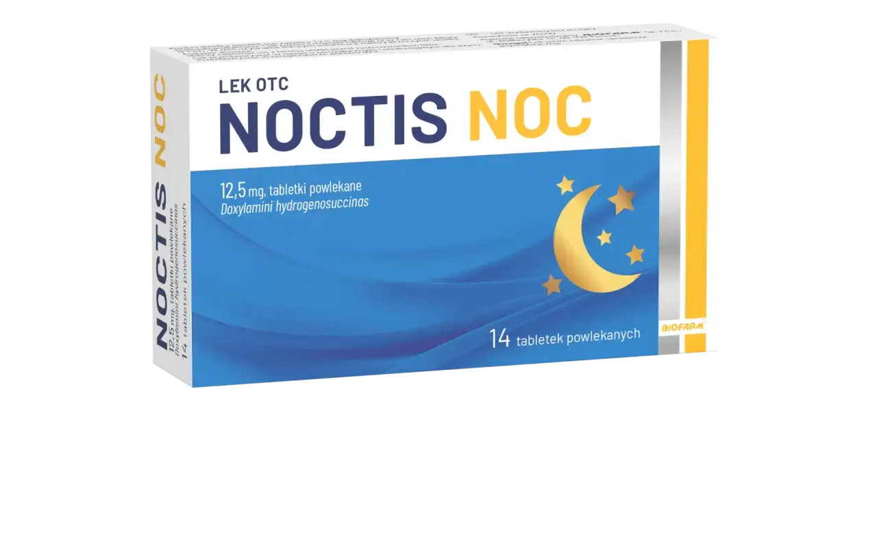 Opakowanie leku Noctis Noc z księżycem i gwiazdami, idealne na spokojny sen.