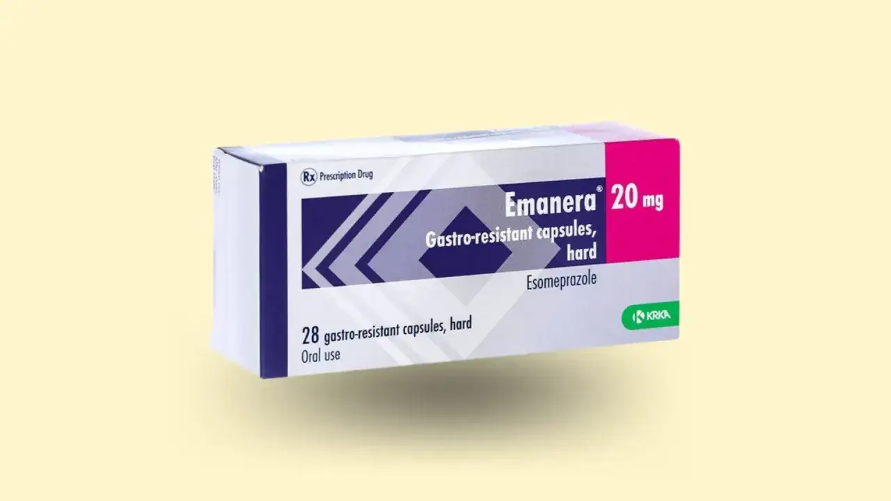 Opakowanie leku Emanera 20 mg, zawierające 28 kapsułek. To jest texibax na receptę.