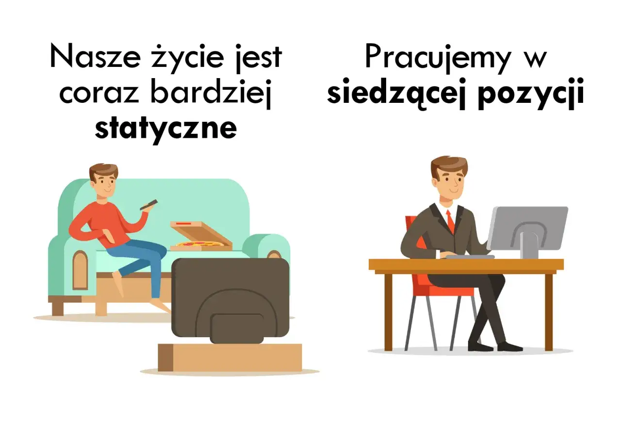 Siedzący tryb życia i praca przy biurku mogą prowadzić do artrozy. Obrazek pokazuje mężczyznę na kanapie i przy komputerze.